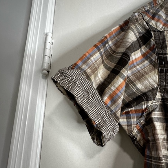 Urban Pipeline Mens Shirt  Large brown and orange plaid  Button Up. Pearl Snap. - Picture 10 of 16